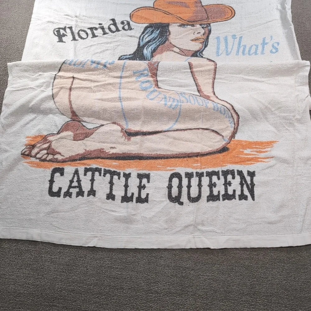 1970's Sherry Break Dull Beef Habit‎ Florida Cattle Queen Man Cave Beach Towel